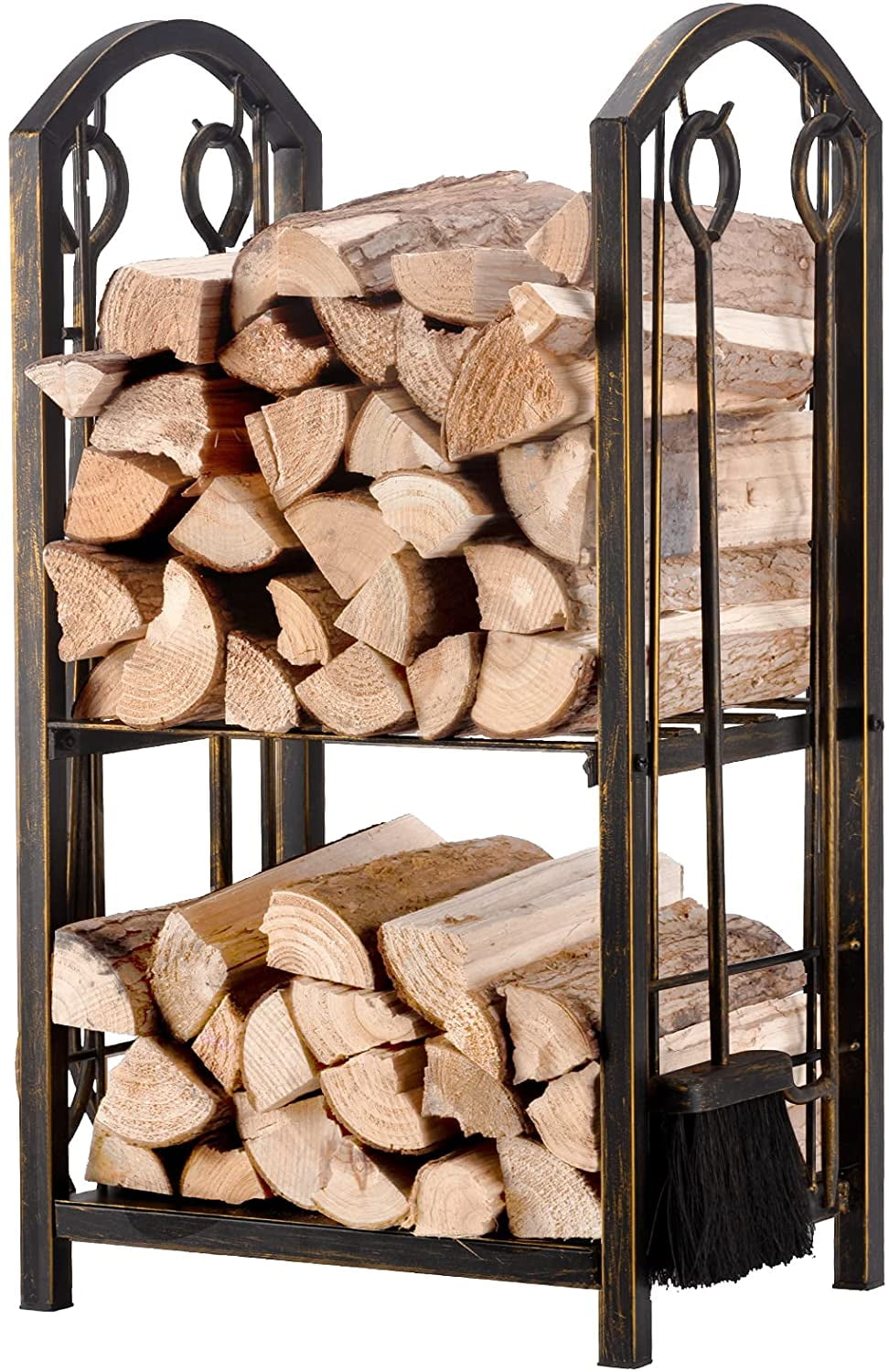 Firewood Storage Rack Log Holder Fireplace Wood Set Shovel Broom Hook Tong 
