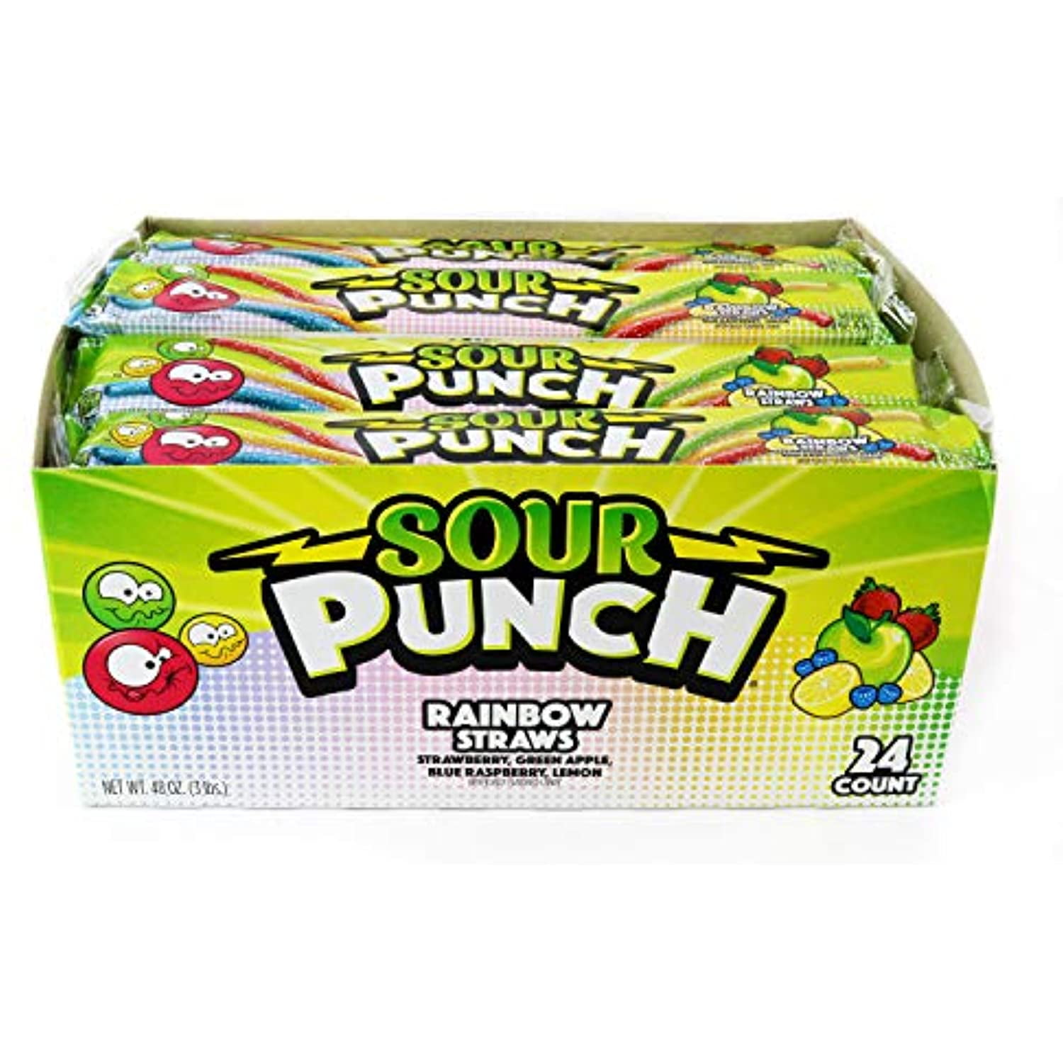 Sour Punch Straws, Rainbow Fruit Flavors, Chewy Sweet & Sour Candy, 2Oz