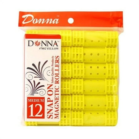 Donna Salon Quality Snap On Magnetic Hair Roller Medium, Yellow, 12 Ea