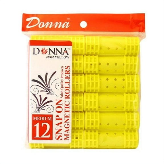 Donna Salon Quality Snap On Magnetic Hair Roller Medium, Yellow, 12 Ea