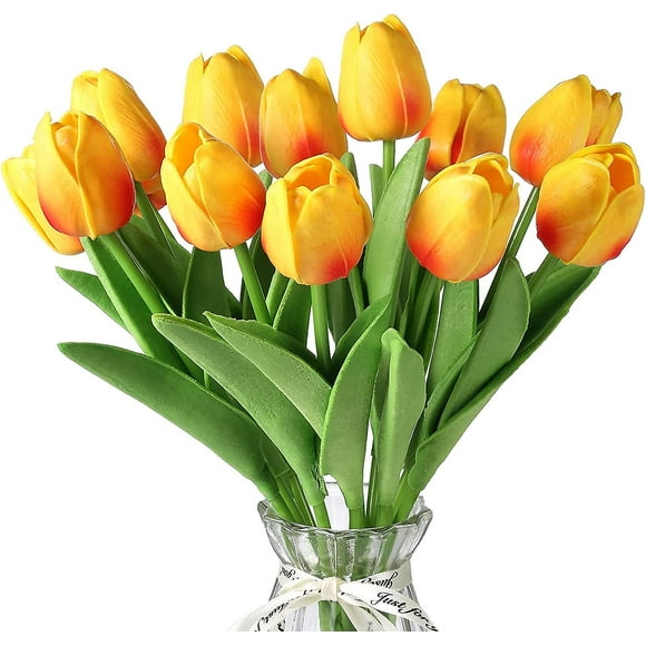 12 Pack de Fausses Tulipes Fleurs Artificielles Bouquet d'Arrangement pour la Maison Bureau Décoration de Mariage Vrai Toucher Fausses Fleurs pour Pièce Maîtresse Décoration Réaliste F