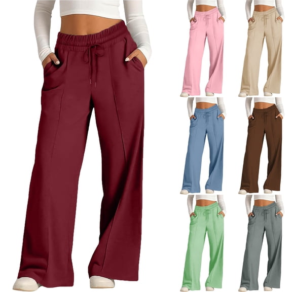 Women's Solid Color Lacing Wide Leg Casual Pants Summer Leisure Fashion
