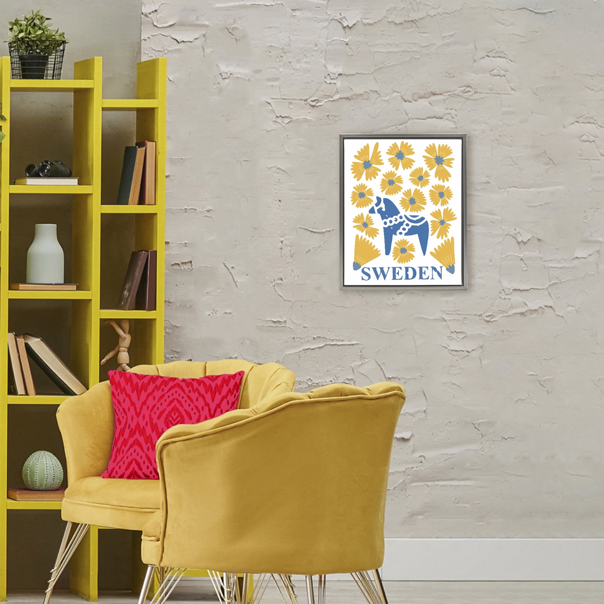 Stupell Industries Swedish Folk Flowers Gray Framed Floater Canvas Wall Art, design by Omar Escalante