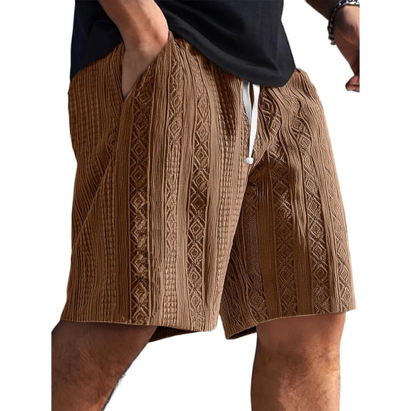 Nestiefly Shorts for Mens 2026 Cozy Texture Embroidered Casual Stretch Elastic Waist Shorts with Pockets Camel XL