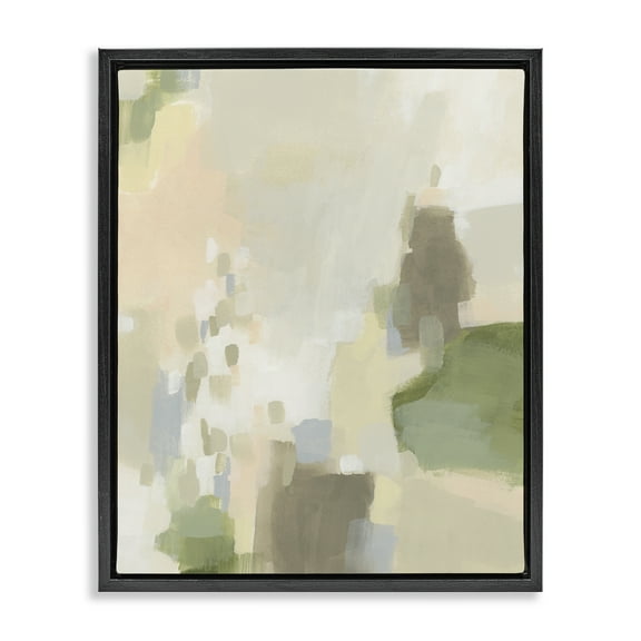 Stupell Industries Muted Beige & Green Abstract Painting Black Floater Framed Canvas Art Print Wall Art, 17 x 21