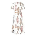 thumbnail image 6 of Penkiiy Women's Summer Casual Short Sleeve Crewneck Dress Casual Flowy Tiered Maxi Beach Dress With Pockets Feather Print Dress L White, 6 of 6