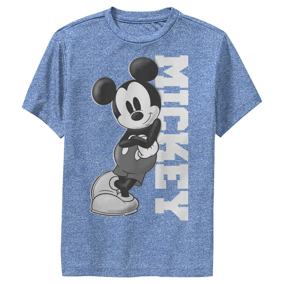 Boy's Mickey & Friends Retro Leaning  Performance Graphic Tee Royal Blue Heather Small