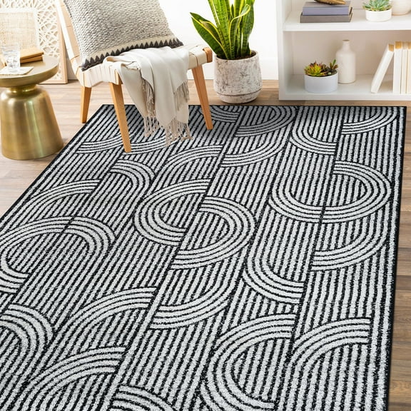 World Rug Gallery Modern Arch Pattern Stripe Area Rug - CREAM 5' X 7'