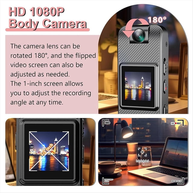 1080P Video Recorder Camera,Small Security Camera with Night Vision Portable Mini Body Camera for Law Sports Delivery