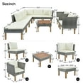 thumbnail image 5 of 9 Piece Patio Sofa Set, Garden Wicker Sectional Furniture Set with Coffee Table, Outdoor Conversation Chairs Set with Wood Legs and Beige Cushions, for Pool, Yard, Balcony, D8223, 5 of 10