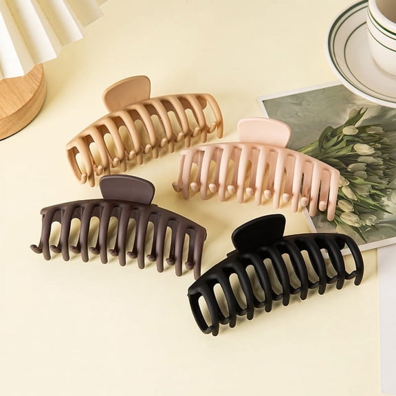 4 Pack Keel shape Neutral Big Hair Claw Clips for Women Large Claw Clip for Thin Thick Curly Hair 90's Strong Hold 4.33 Inch Nonslip Matte Hair Clips