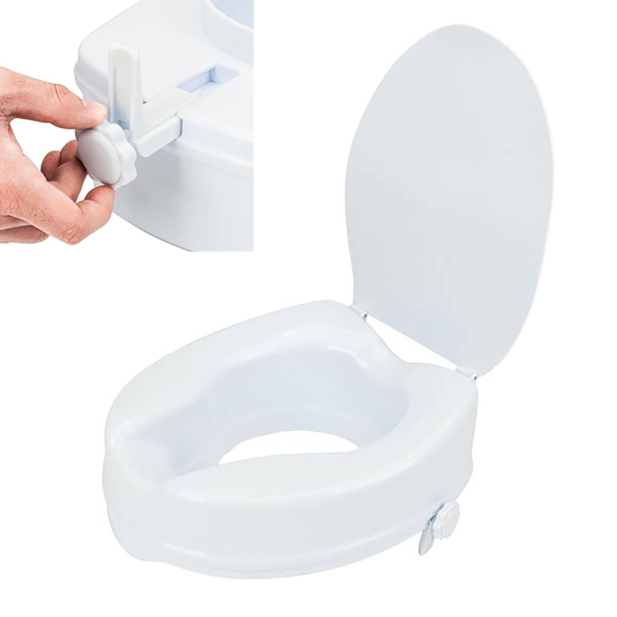 Raised Toilet Seat with Lid Elevated Toilet Seat with Tightening Clamps