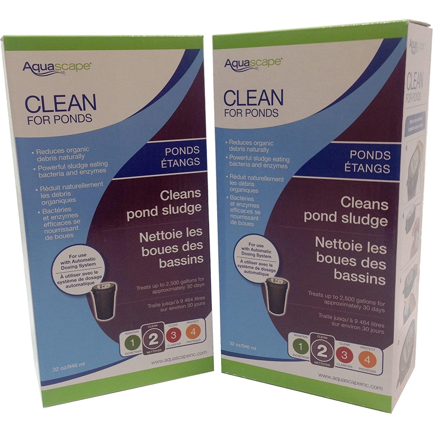 2Pack of Clean for Ponds 32 Ounce Refill for Automatic Dosing System Decreases Sludge Naturally