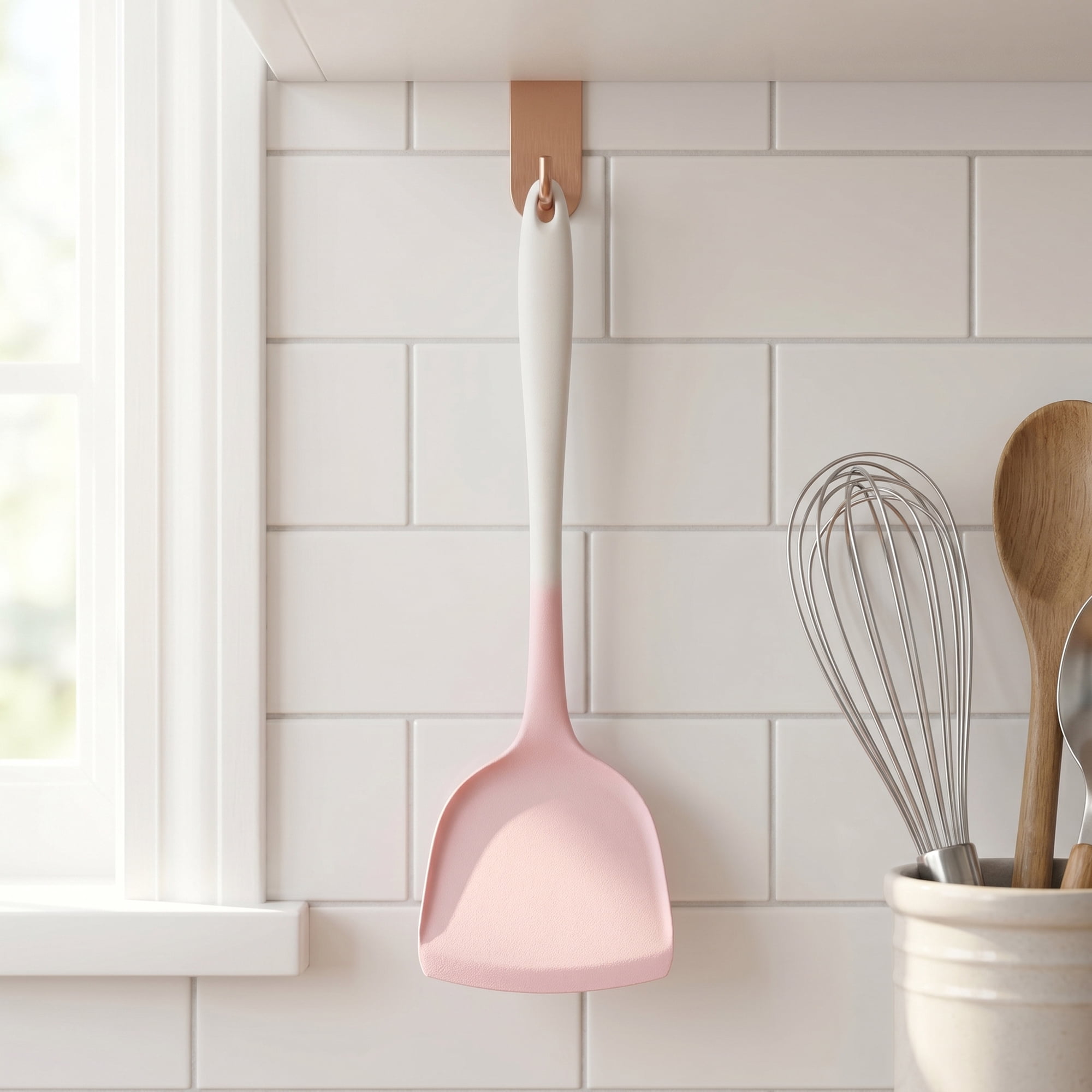 Unique Bargains Kitchen Utensils Heat-Resistant Safe Spatula for Frying Pink 12.8x3.9 in