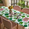 thumbnail image 3 of Pink St. Patrick's Day Table Cloths for 8 Foot Rectangle Tables, Green Shamrock Leaves Blue Cloud Patio Waterproof Elastic Fitted Tablecloths, Washable Rectangular Table Cover for Camping, 3 of 8