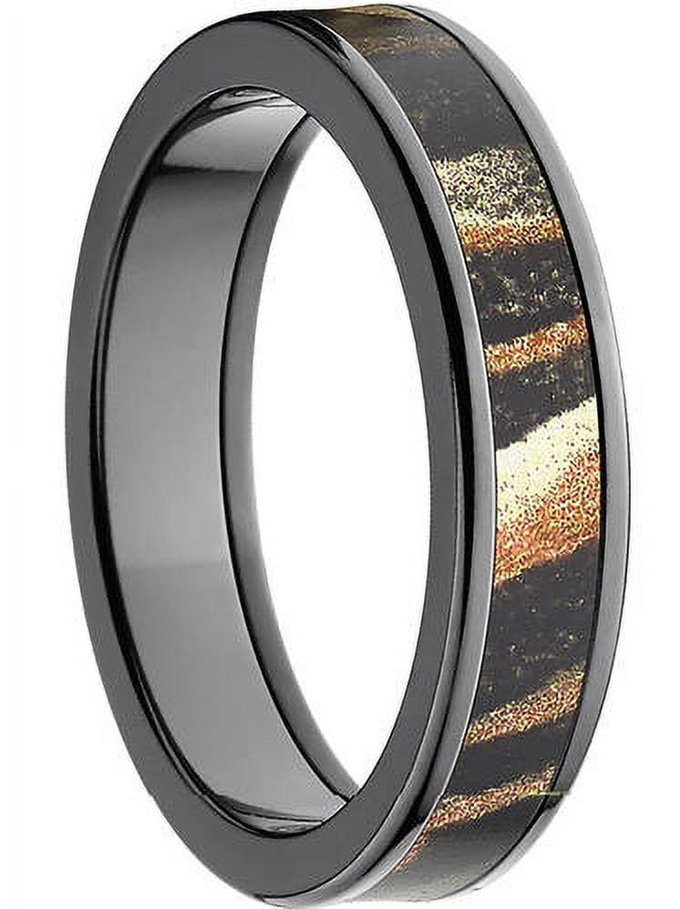 Shadow Grass Men's Camo Black Zirconium Ring with Polished Edges and Deluxe Comfort Fit