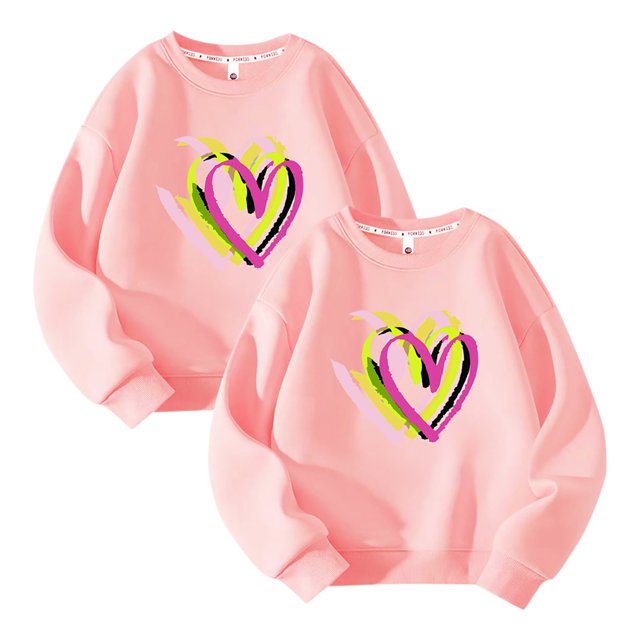 Bowake Chandails en Molleton pour Enfants 2 Pcs Cœur Manches Longues Col Rond Hauts Décontractés Tenues d'Automne Tendance