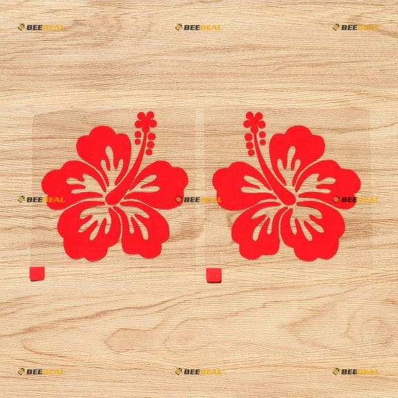 Hibiscus Flower Hawaii Hawaiian Vinyl Decal Sticker - Pair Red, 4 Inches - Mirror Image Reversed No Background for Car Boat Laptop