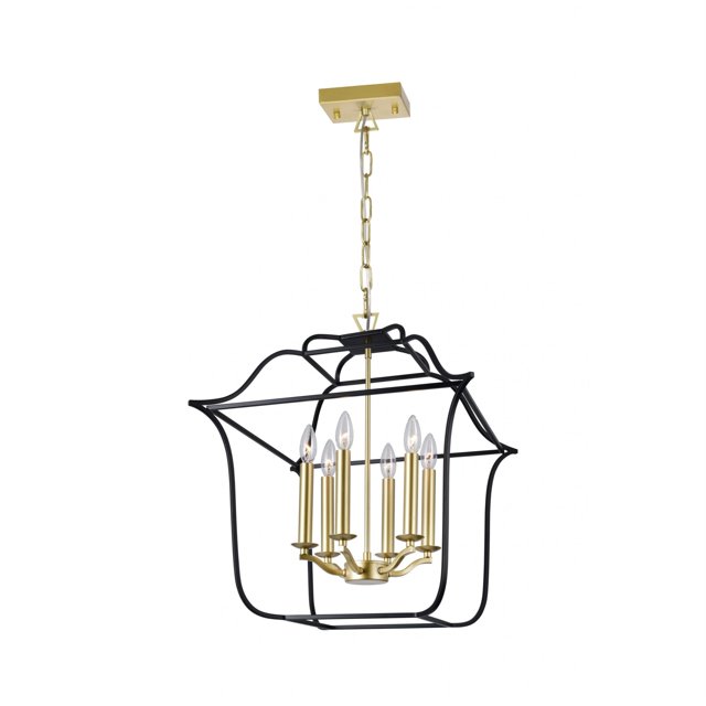 Lustre 6 Lumières avec Finition Satin Or & Noir