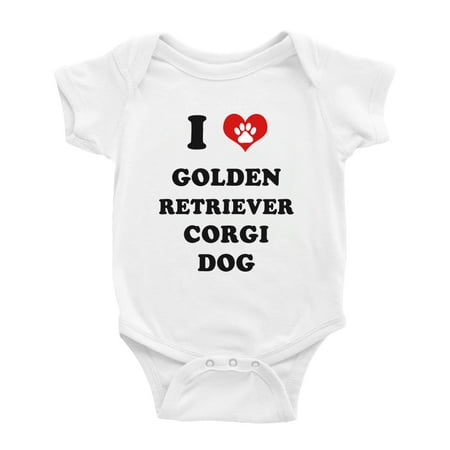 

I Heart Golden Retriever Corgi Dog Funny Baby Bodysuits (White 0-3 Months)