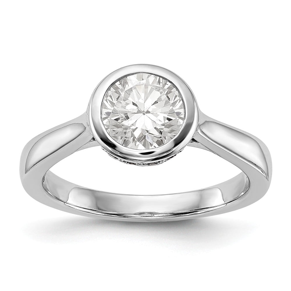 Solid 14k White Gold Round Bezel Set Solitaire CZ Cubic Zirconia Center ...