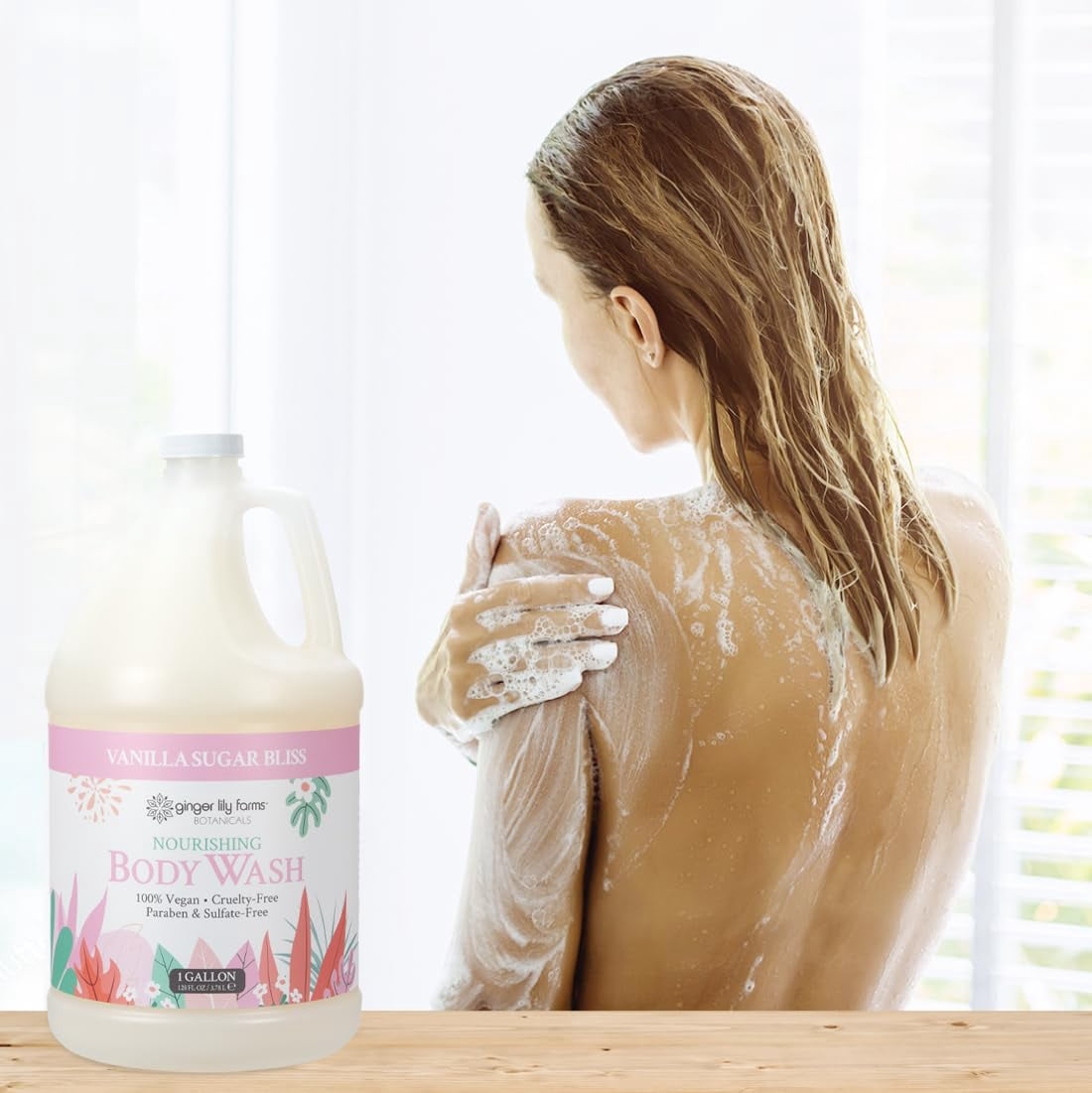 Ginger Lily Farms Botanicals Nourishing Body Wash, 100% Vegan & Cruelty-Free, Vanilla Sugar Bliss Scent, 1 Gallon (128 fl oz) Refill