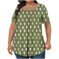 thumbnail image 2 of ZhiZhuang Plus Size Tops for Women 2024,Women's Printed Flowy Oversized Neck Pleated Shirt Short Sleeved Loose Fit Top Dressy Blouses L-5xl, 2 of 4