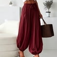 thumbnail image 2 of Lumtrix Womens Balloon Harem Pants Pleated Summer Elastic Waist Baggy Pants Beach Vacation Cotton Linen Trousers Wine 2XL, 2 of 5