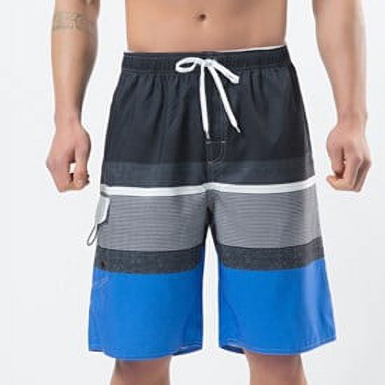 Bañador para hombre, grande y alto, con bolsillo lateral, pantalones cortos de playa a rayas con cordón y forro de malla, trajes de baño para hombre