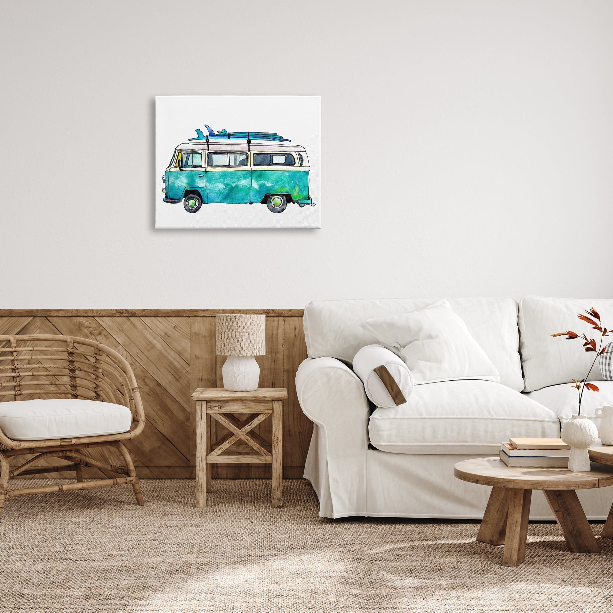 Stupell Summer Vacation Surfboard Van Landscape Painting Gallery Wrapped Canvas Print Wall Art