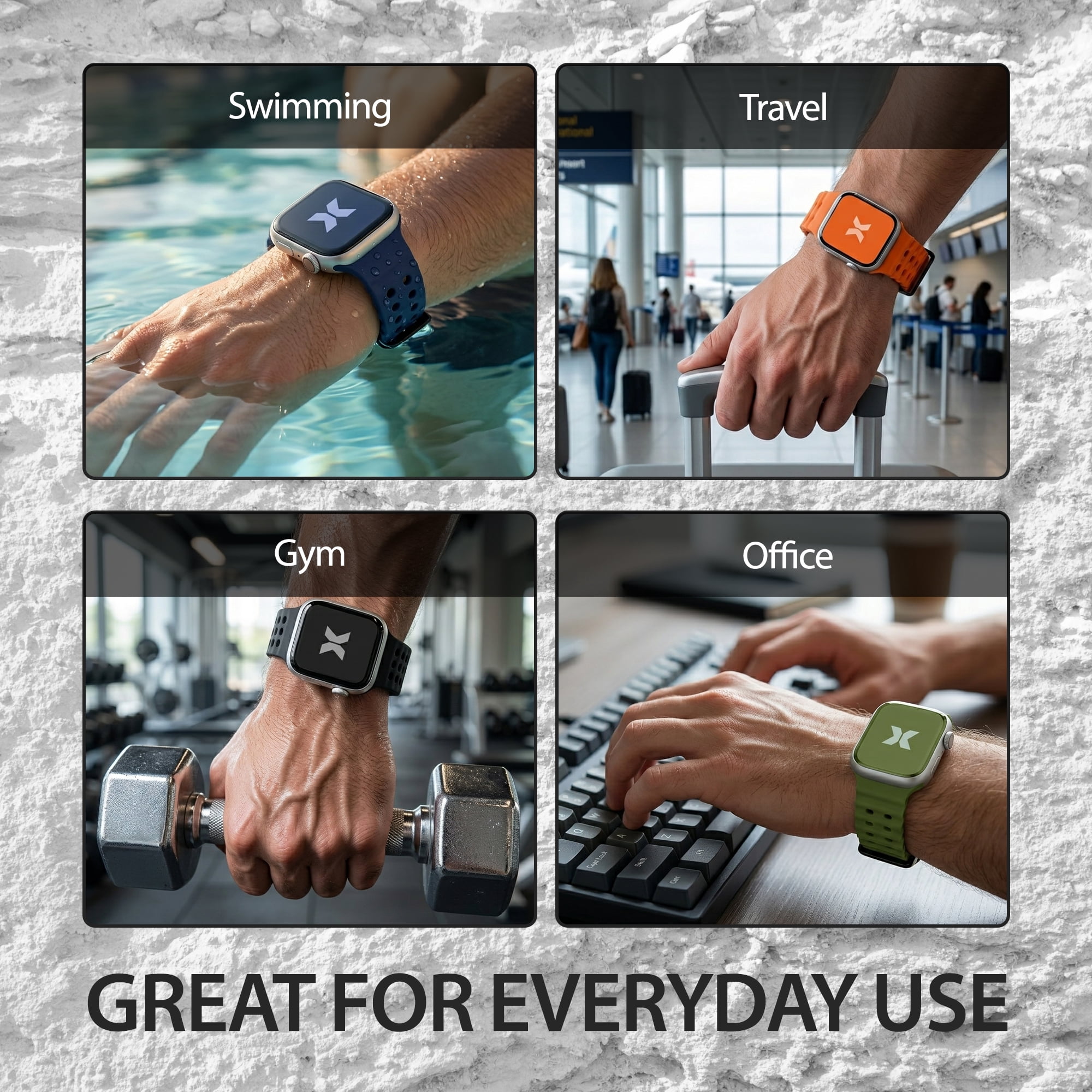 Xtreme 4-Pack Performance Loop Bands for Apple Watch Series 1-10 and Ultra 2, Waterproof Silicone Sport Watch Bands, Assorted Colors