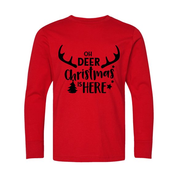 Inktastic Oh Deer, Christmas is Here Long Sleeve Youth T-Shirt