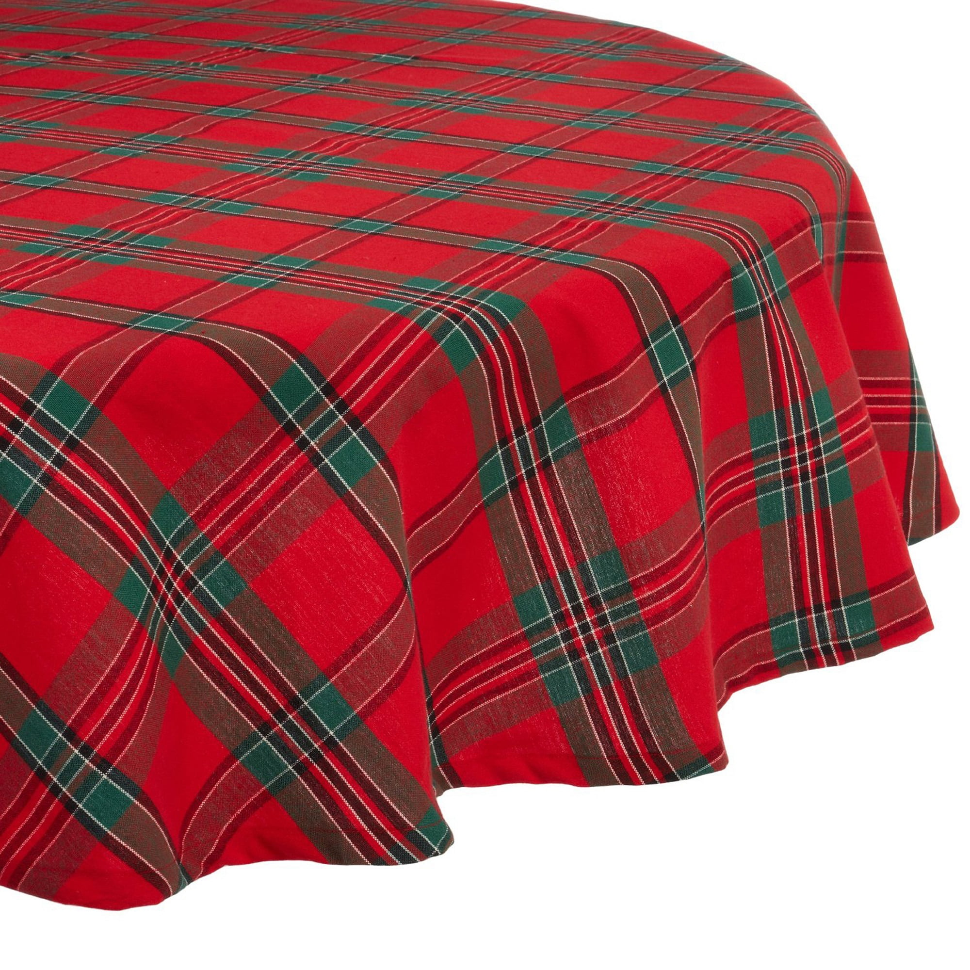 70" Classic Red and Green Traditional Holiday Plaid Round Tablecloth