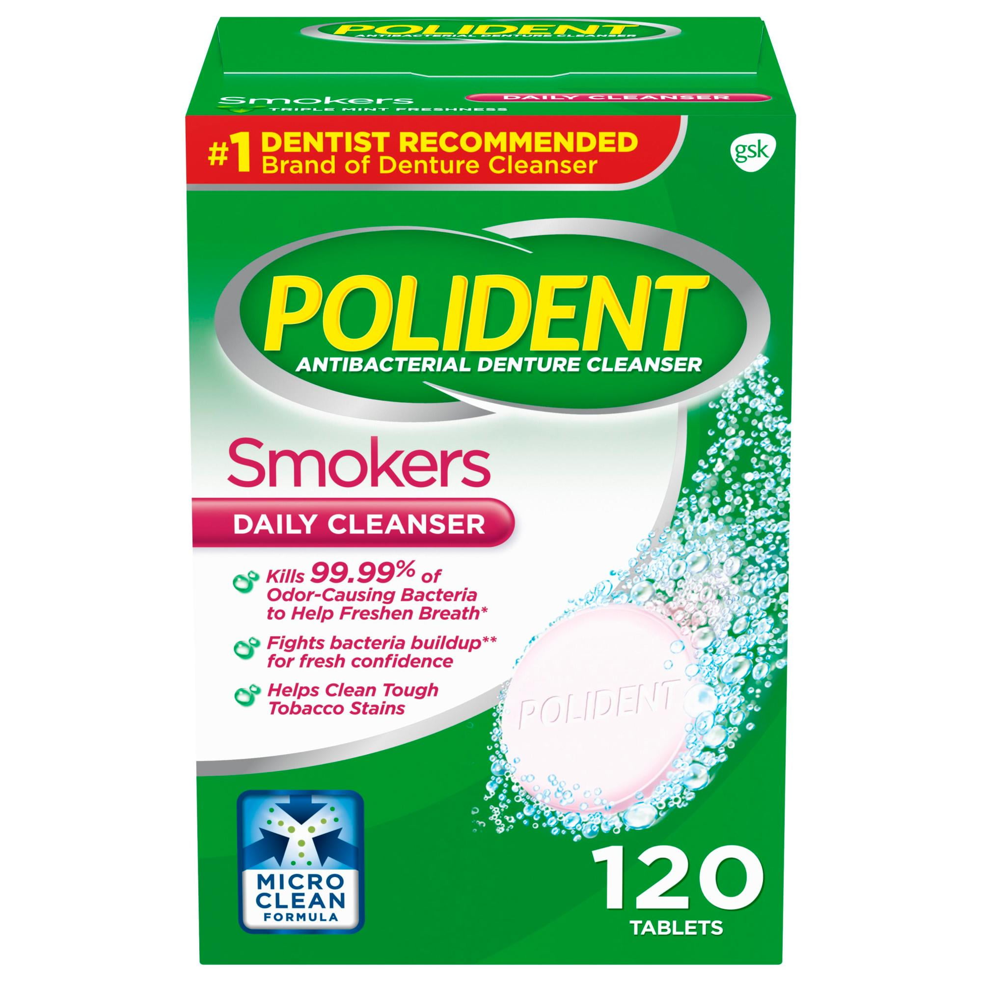 Polident Smokers Antibacterial Denture Cleanser Effervescent Tablets