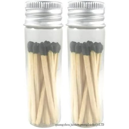 

Black Tip Decorative Matches | 40 Small Premium Wooden Safety Matches | 2 Jars Of 20 Matches Each With Striker On Bottom | Home Decor