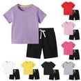 thumbnail image 5 of Diufon Toddler Boys Girls Summer Sets Short Sleeve Crewneck Tops and Shorts Solid Color Spring Athletic Outfits, 5 of 5