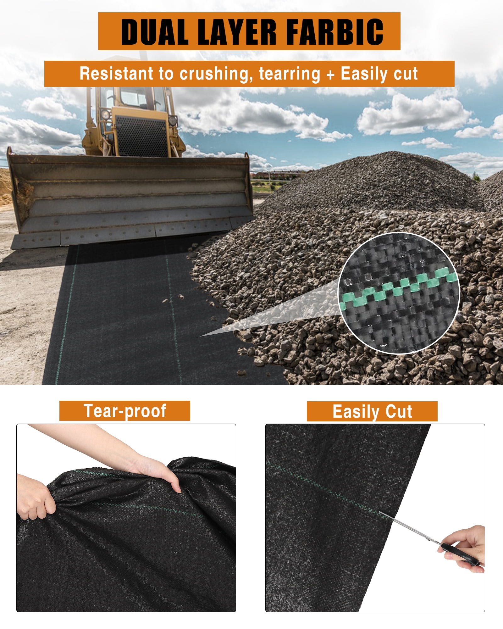 Weed Barrier Landscape Fabric, Durable Heavy Duty Weed Block Gardening Mat, for Soil Stabilization and Weed Barrier