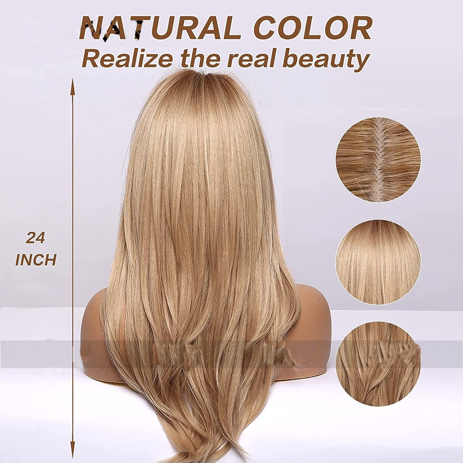 Blonde Wigs Long Curly Wigs Shoulder Length Heat Resistant Synthetic Wigs for Women with Bangs