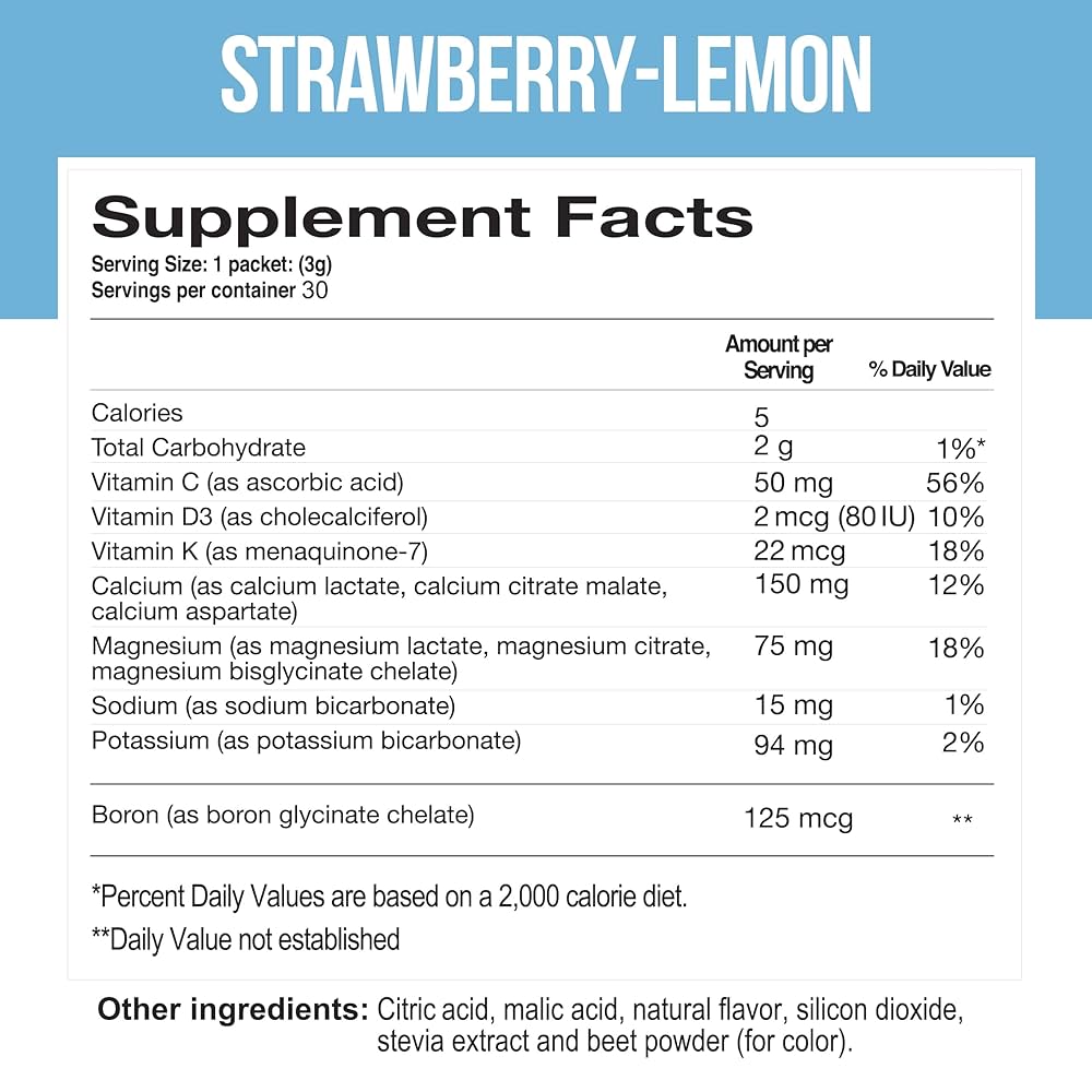 Dr. Price’s Cal-Mag Vites – Strawberry Lemon Flavor, 30 Packets | Calcium & Magnesium Powder with Vitamins C, D3 & K | Sugar-Free Calming Drink Mix