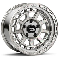 RockTrix RT114 17 inch Wheel Compatible with Jeep Wrangler JK JL 17x9 5x5 Wheels (-12mm Offset, 4.5in Backspace) 5x5 PCD, 71.5mm Bore, Silver Polished Wheels, Also fits Gladiator JT Rims