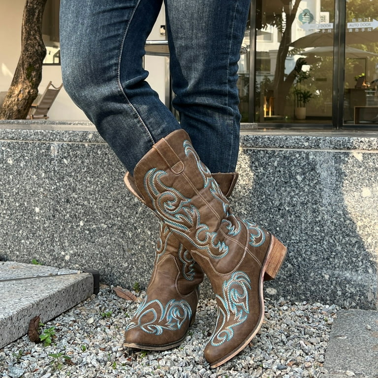 SheSole Women s Western Cowboy Boots For Women Female Pointed Toe Brown Size 6 Walmart
