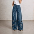 thumbnail image 6 of Yutgune Women's Wide Leg Jeans High Waisted Stretch Denim Pants Grommet Detail Jeans with Pockets, 6 of 9