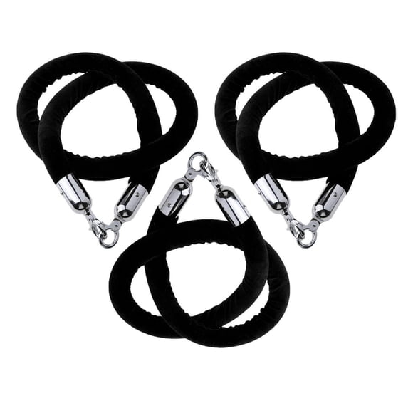 S SERENABLE 3pcs 1.5m Barrier Crowd Control Post Queue Line Rope with Hooks Black