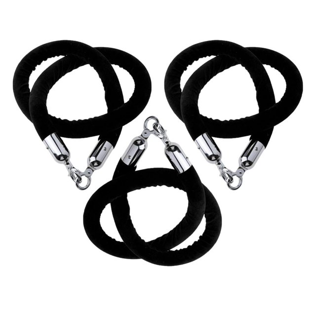 S SERENABLE 3pcs 1.5m Barrier Crowd Control Post Queue Line Rope with Hooks Black
