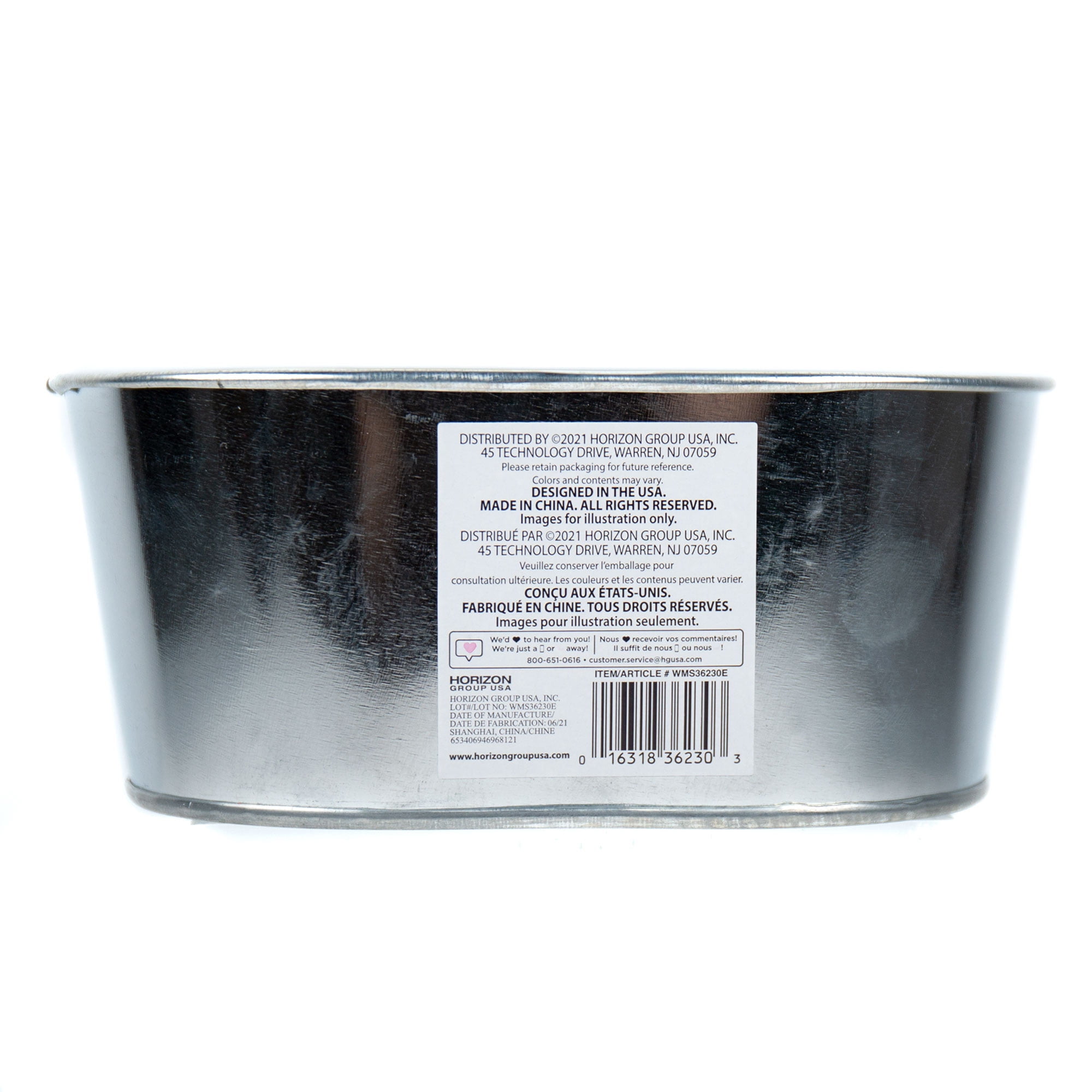 (3 pack) On the Surface Oval Tin Silver Bucket, Small Galvanized Oval Metal Pail
