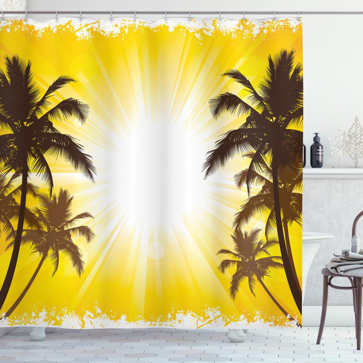 Palm Tree Shower Curtain, Holiday Theme A Sunny Tropical Place with