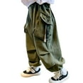 thumbnail image 2 of Fozruso Boys Kids Personality Casual Cargo Pants Solid Color Loose Sweatpants Trousers For Sports Activewear School Uniform Pants Sizes 4-5 Years(Green), 2 of 7