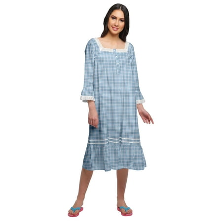 

Moomaya WoMen s Flared Nightdress Long Sleeve Cotton Button Placket Nightwear