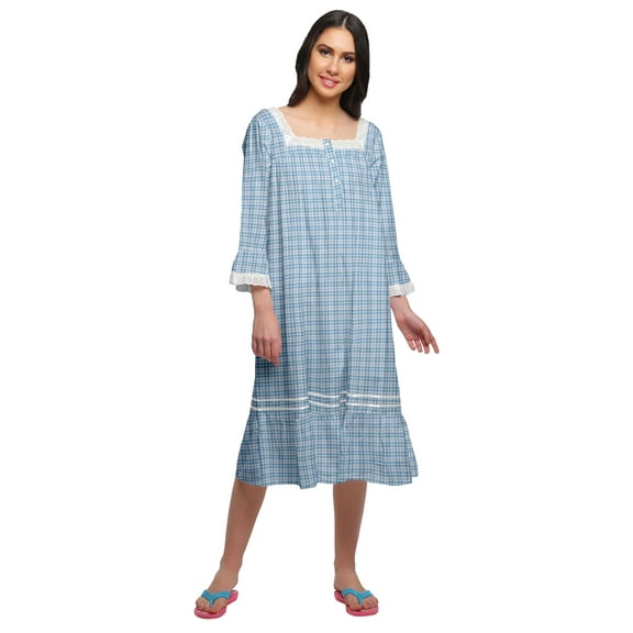 Moomaya Printed Long Sleeve Ladies Nightdress Lace Neckline Nursing Nightwear