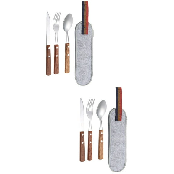 2 Sets  Camping Tableware Fork Cutter Spoon Set Steak Tableware Camping Flatware for Picnic